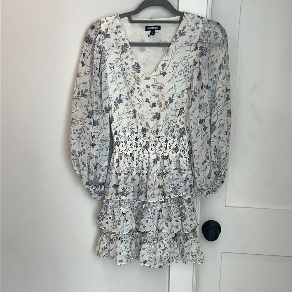 Floral Print Women's dress- White and Purple